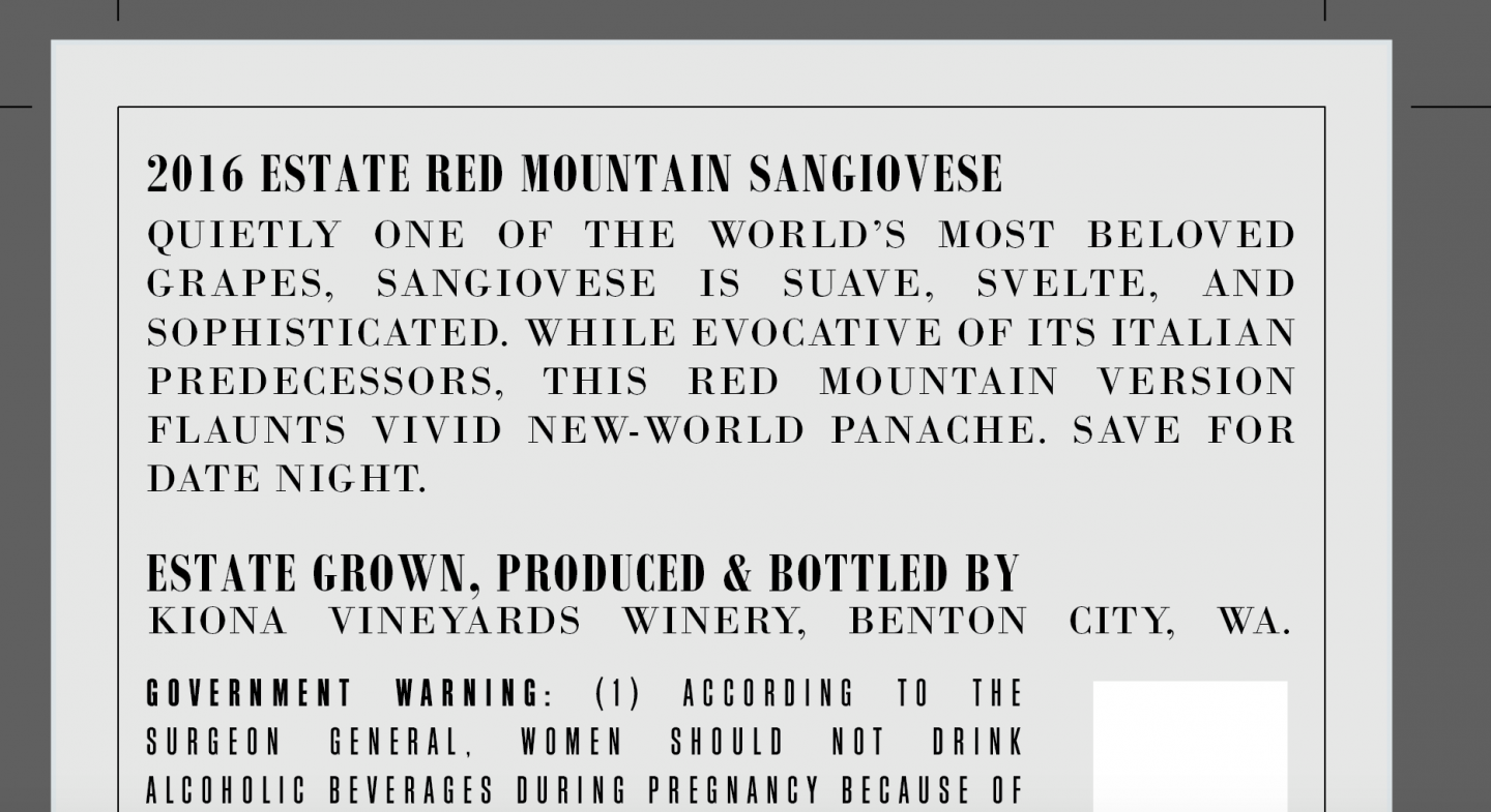 Kiona Vineyards Estate Red Mountain Sangiovese
